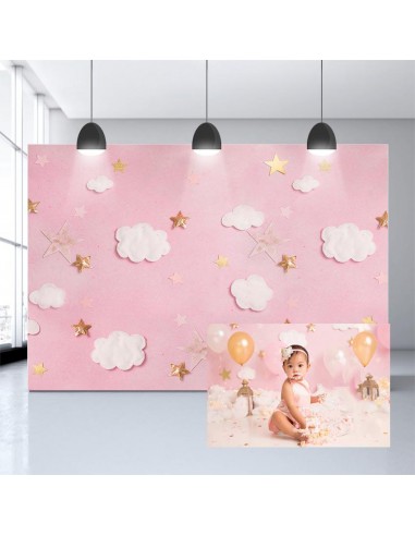 toile de fond nouveau-né rose Nuages blancs étoiles pour la photographie NB-243 Par le système avancé 