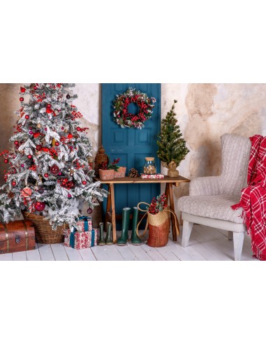 Arbre de Noël Couronne Blanc Chaise Toile de fond M10-27 en linge